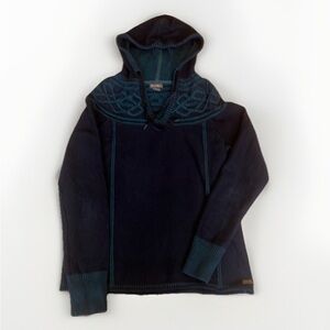 Eddie Bauer Knit Hoodie Teal Navy Cable Design sz M